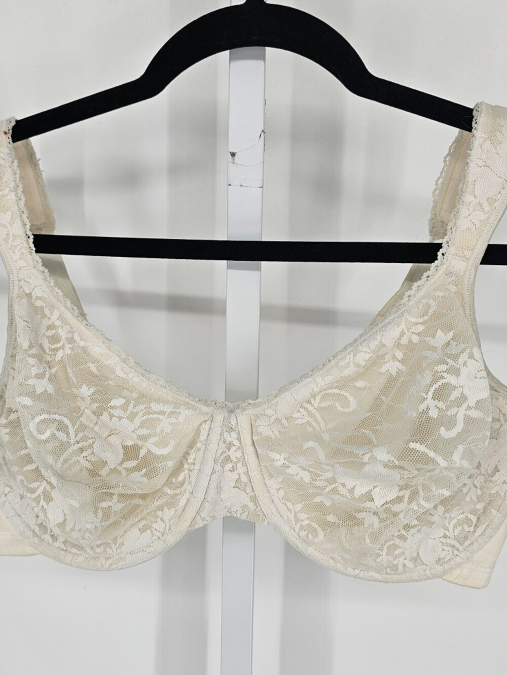 Vintage Playtex Womens Sz 38D Unlined T Shirt Bra Cream Ivory Lace